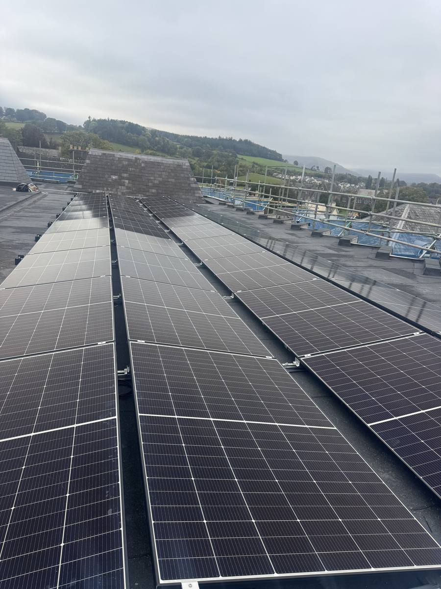 Completed commercial flat roof solar array