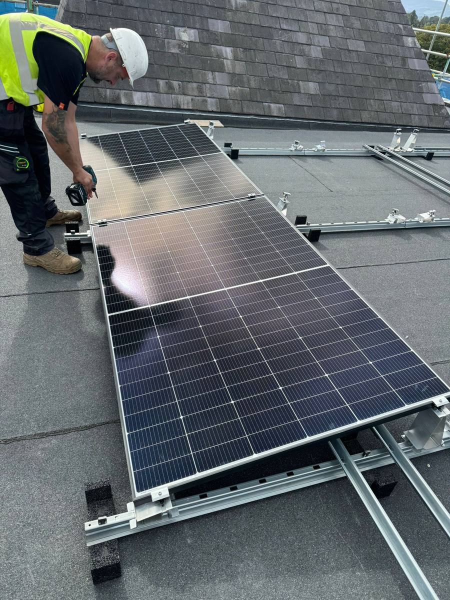 Solar panel installation on flat roof