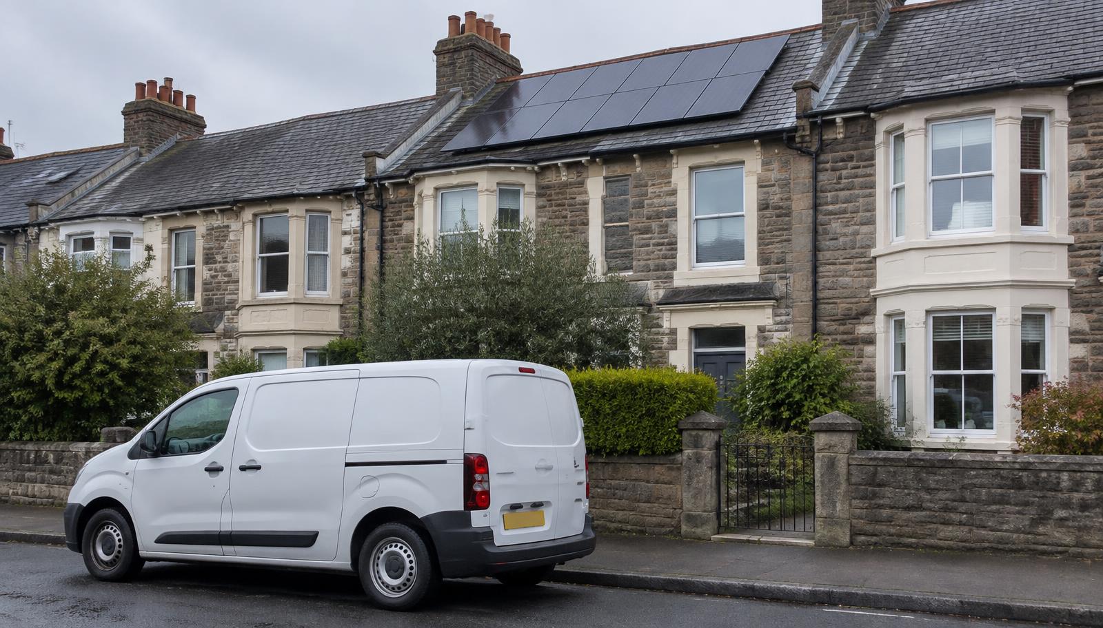 Local solar panel installer beside a completed rooftop solar PV system on a Bristol home